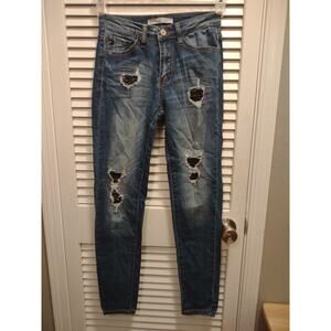 KanCan Black Sequin Distressed Stretch Skinny Blue Jeans Women's Sz 5/26 KC5121D